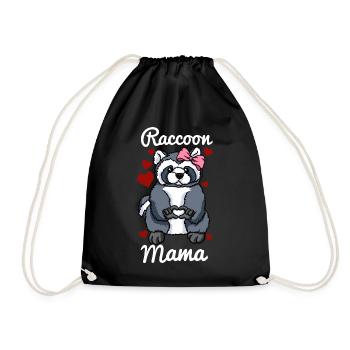 Raccoon Mama Heart Ladies Girls Raccoon Love - Drawstring Bag - black - Front