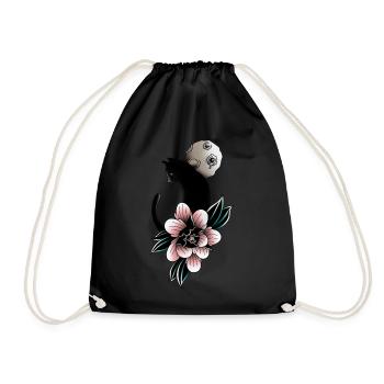 Chat, lune et fleure Tattoo Oldschool - Sac de sport léger - noir - Devant