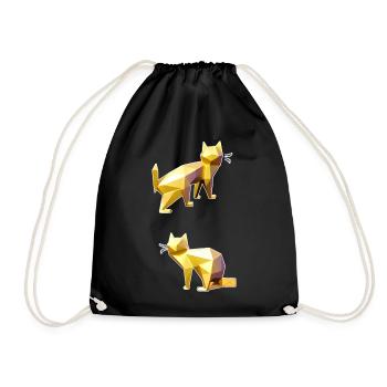 Golden Polygon Cats Facet Art - Drawstring Bag - black - Front