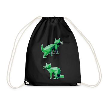 Green Geometry Cats Duo - Drawstring Bag - black - Front