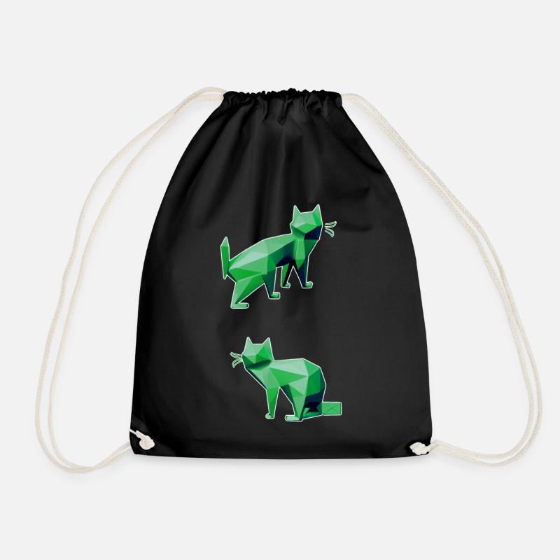 Green Geometry Cats Duo - Drawstring Bag - black