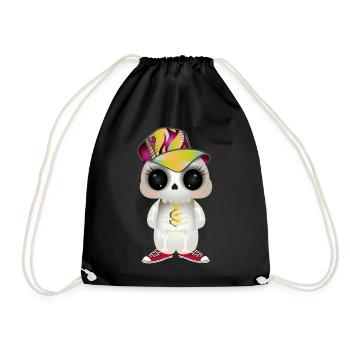 Crâne cool mignon dans le look hip hop - Sac de sport léger - noir - Devant