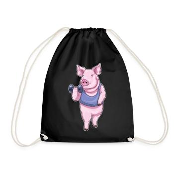 Bodybuilder cochon avec haltères - Sac de sport léger - noir - Devant