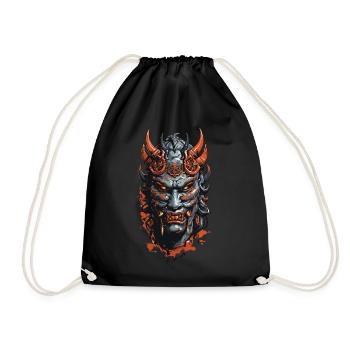 Demonic Oni Mask Halloween Horror Design - Drawstring Bag - black - Front