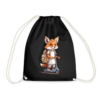 Schulweg Fuchs Einschulung Roller Abenteuer Design - Turnbeutel - Schwarz - Vorne