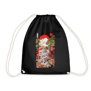 Ukiyo-E Sushi Design in Retro Vintage Style - Drawstring Bag - black - Front