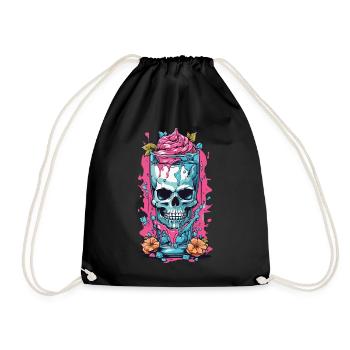 Goth Sundae Skull Weirdcore Pastel Gothic - Drawstring Bag - black - Front