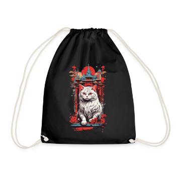 Vintage Japan Cat Ukiyo-E Retro Design - Drawstring Bag - black - Front