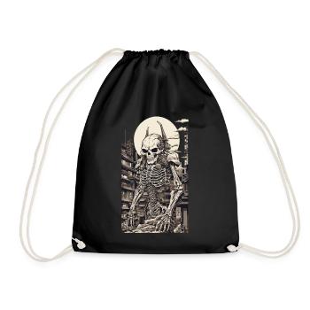 Edo Japan Yokai Skeleton Ukiyo-E Artwork - Drawstring Bag - black - Front