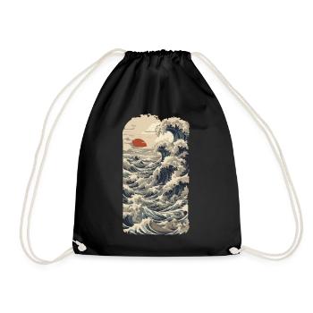 Ukiyo-E Wave Vintage Japon Streetwear - Sac de sport léger - noir - Devant