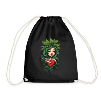 Pflanzenblätter Girl Herz Tattoo Streetwear - Turnbeutel - Schwarz - Vorne