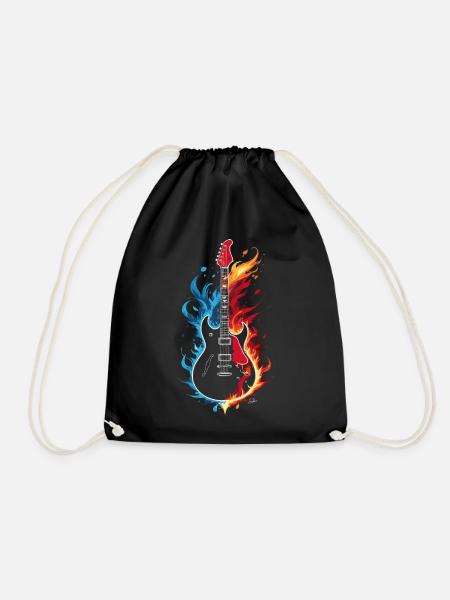 Guitare enflammée bleu orange rouge - Sac de sport léger - noir