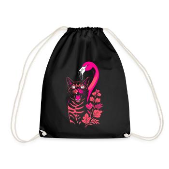 Tropical Cat & Flamingo - Summer 2025 - Drawstring Bag - black - Front