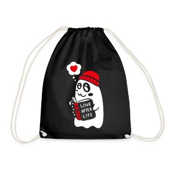 Cute Ghost Reading Romantic Book - Drawstring Bag - black - Front