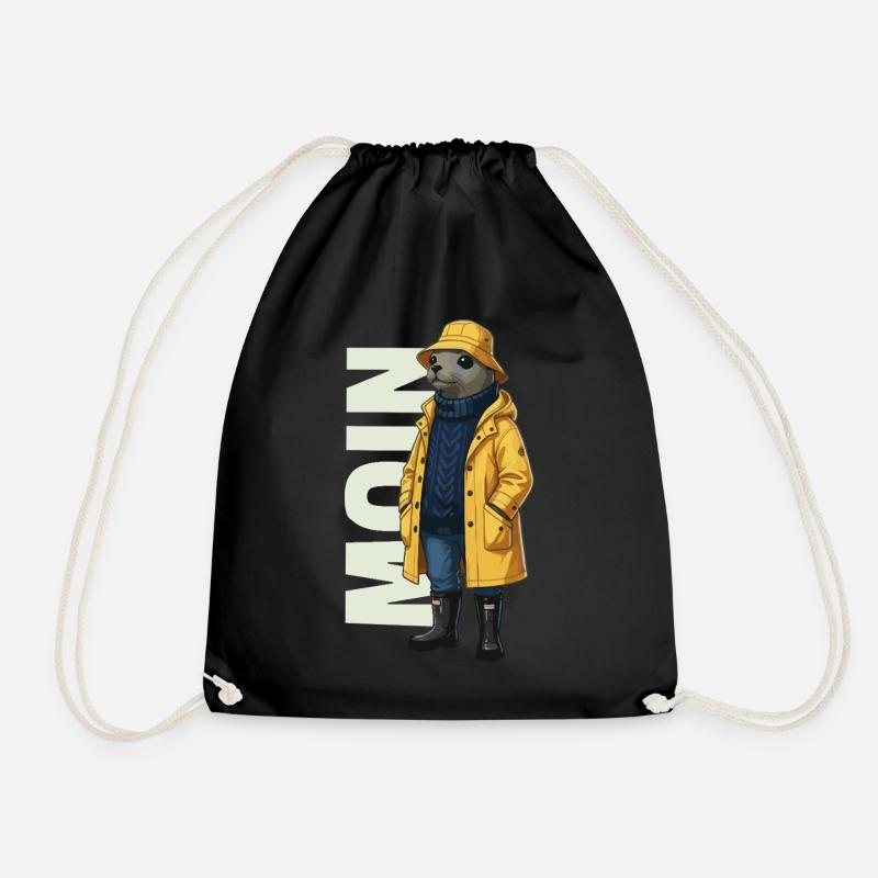Seehund Moin – Regenmantel Design - Turnbeutel - Schwarz