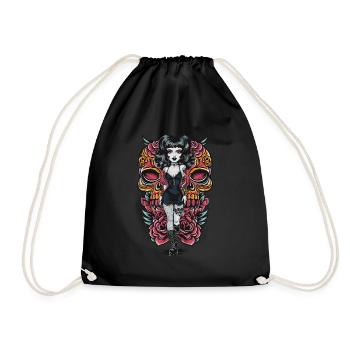 Gothic Tattooed Frau mit Kunstwerk und Rosen - Turnbeutel - Schwarz - Vorne