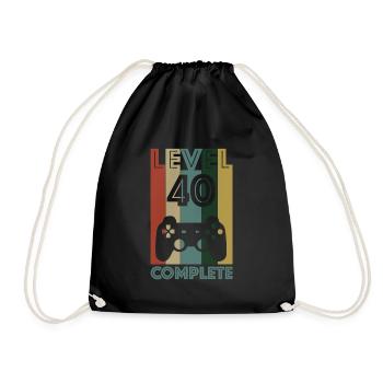 Level 40 Complete, Game over, free games, Party - Drawstring Bag - black - Front