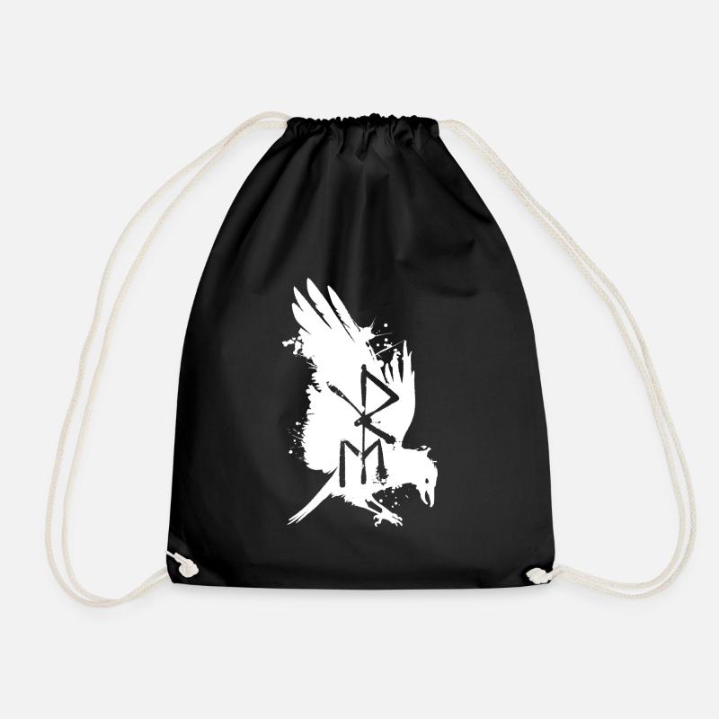 Raven Bindrune Nordic Elder Futhark rune - Drawstring Bag - black