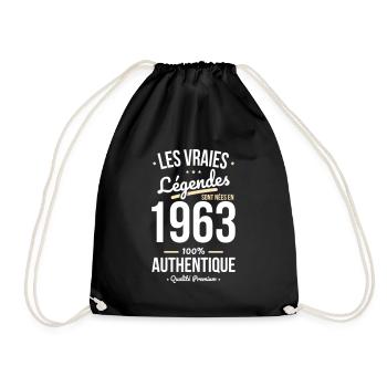 Anniversaire 60 ans - Légendes sont nées en 1963 - Sac de sport léger - noir - Devant