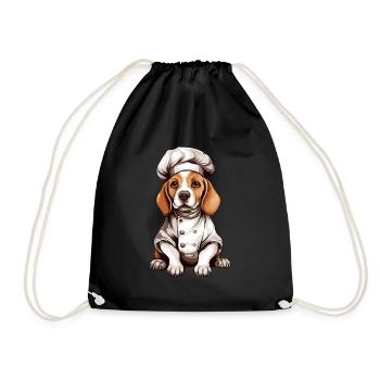 Beagle-Hund mit Kochmütze - Niedliches Design - Turnbeutel - Schwarz - Vorne