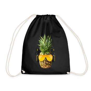 Ananas mit Kopfhörer - Turnbeutel - Schwarz - Vorne