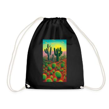 Retro Cactus - Drawstring Bag - black - Front