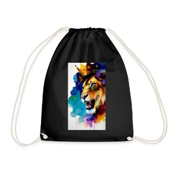 Crowned Lion Watercolour - Drawstring Bag - black - Front
