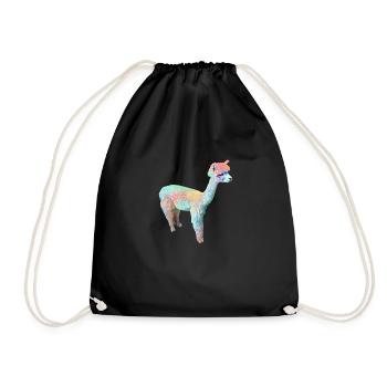 Alpaka, Llama, lama, beige,graffiti,bunt,pastell - Turnbeutel - Schwarz - Vorne