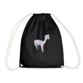 Alpaka, Llama, lama, beige,graffiti,bunt,pastell - Turnbeutel - Schwarz - Vorne