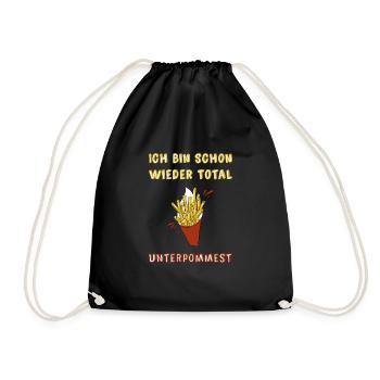 Pommes Unterpommest Fries Geschenk - Turnbeutel - Schwarz - Vorne