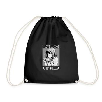 I Love Anime and Pizza - Manga Style - Drawstring Bag - black - Front