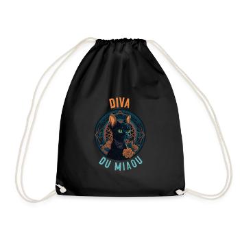 Portrait de chatte élégante : Diva du Miaou - Sac de sport léger - noir - Devant