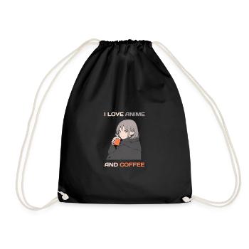 I love anime and coffee - manga style. - Drawstring Bag - black - Front