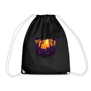 Cemetery Full Moon Creepy Breast Pocket Halloween - Drawstring Bag - black - Front