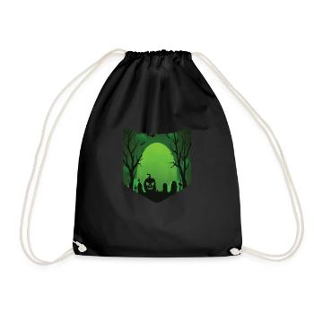 Full Moon Creepy Chest Pocket Pumpkin Halloween - Drawstring Bag - black - Front