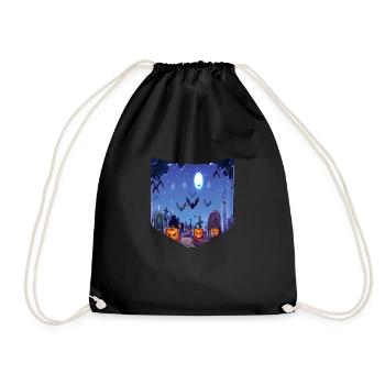 Pumpkin Bat Creepy Breast Pocket Halloween - Drawstring Bag - black - Front