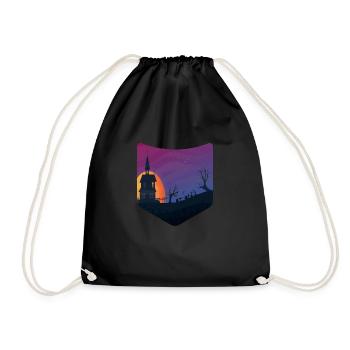 Full Moon Creepy Halloween Breast Pocket Halloween - Drawstring Bag - black - Front