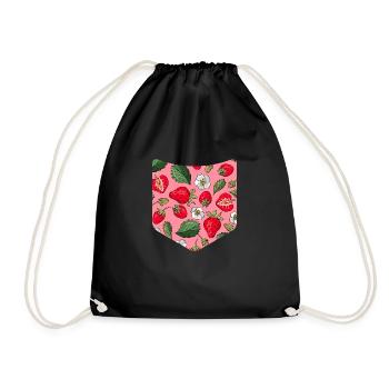 Sommer Obst Frucht Brusttasche Erdbeere - Turnbeutel - Schwarz - Vorne