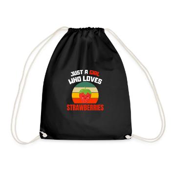Red Berries Summer Fruit Retro Strawberry Girl - Drawstring Bag - black - Front
