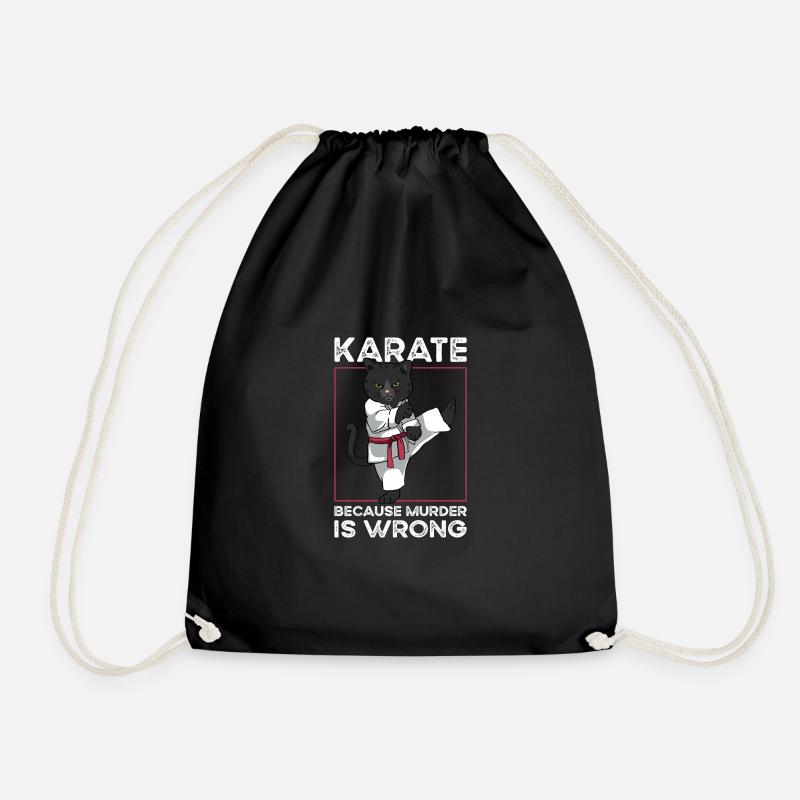 Karate Costume Gi Cat Training Funny - Drawstring Bag - black