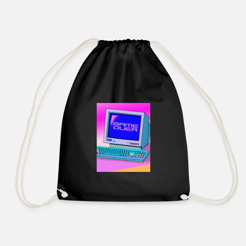 90s Game Over Computer Vaporwave - AI Art - Drawstring Bag - black