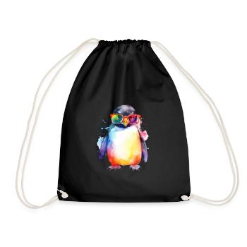 Colorful cool penguin with sunglasses - Drawstring Bag - black - Front