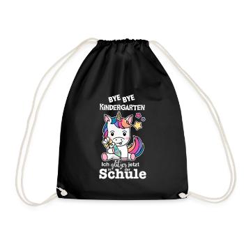 Schulkind Einhorn (bunt/weiß) - Turnbeutel - Schwarz - Vorne