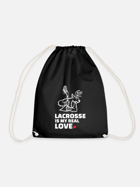 I love lacrosse - Drawstring Bag - black