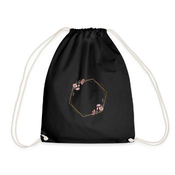 Geometric elegance with pink flowers - Drawstring Bag - black - Front