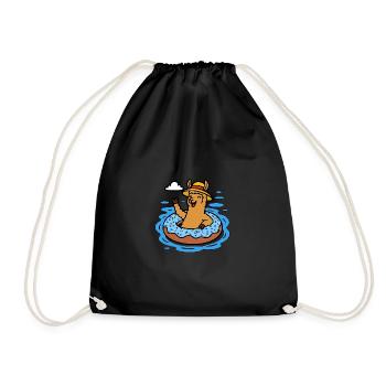 Alpaka mit Donut Schwimmring Lustige Tiere Kinder - Turnbeutel - Schwarz - Vorne
