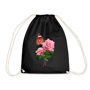Rose With Beautiful Red Butterfly - Drawstring Bag - black - Front