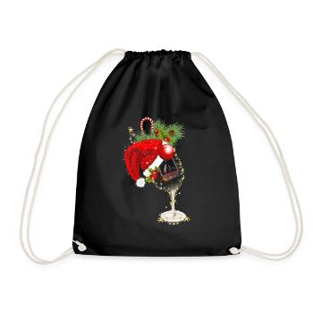 Christmas wine glass - Drawstring Bag - black - Front