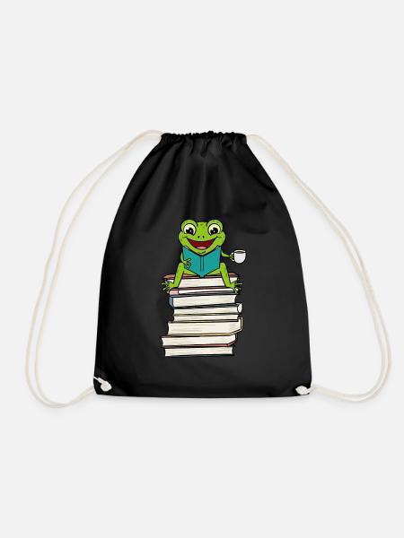 Grenouille assise sur un livre en train de lire et - Sac de sport léger - noir