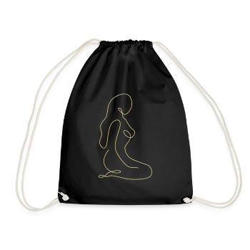 Line art female silhouette Female faces face - Drawstring Bag - black - Front
